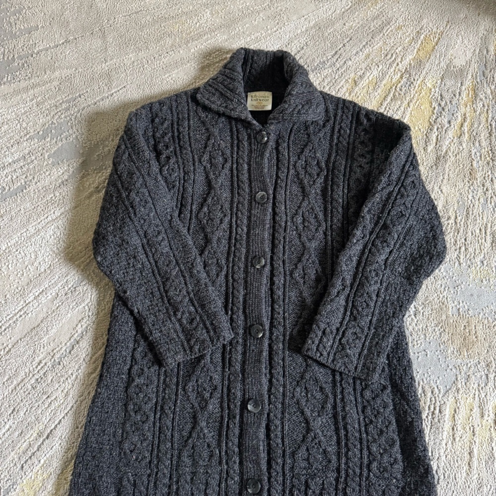 Kilronan gray cable chunky knit sweater cardigan button front Ireland large - Picture 4 of 8